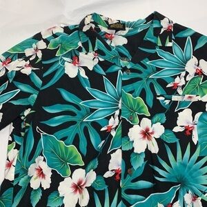 MEN’S Royal Creations Black Teal Floral Pattern Shirt Button Down Size XL